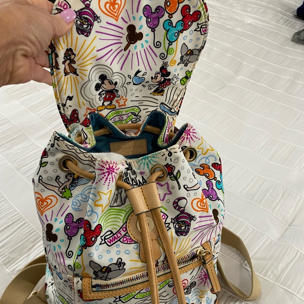 Dooney & Bourke White Multicolor Disney Character Print Backpack - Picture 3 of 16